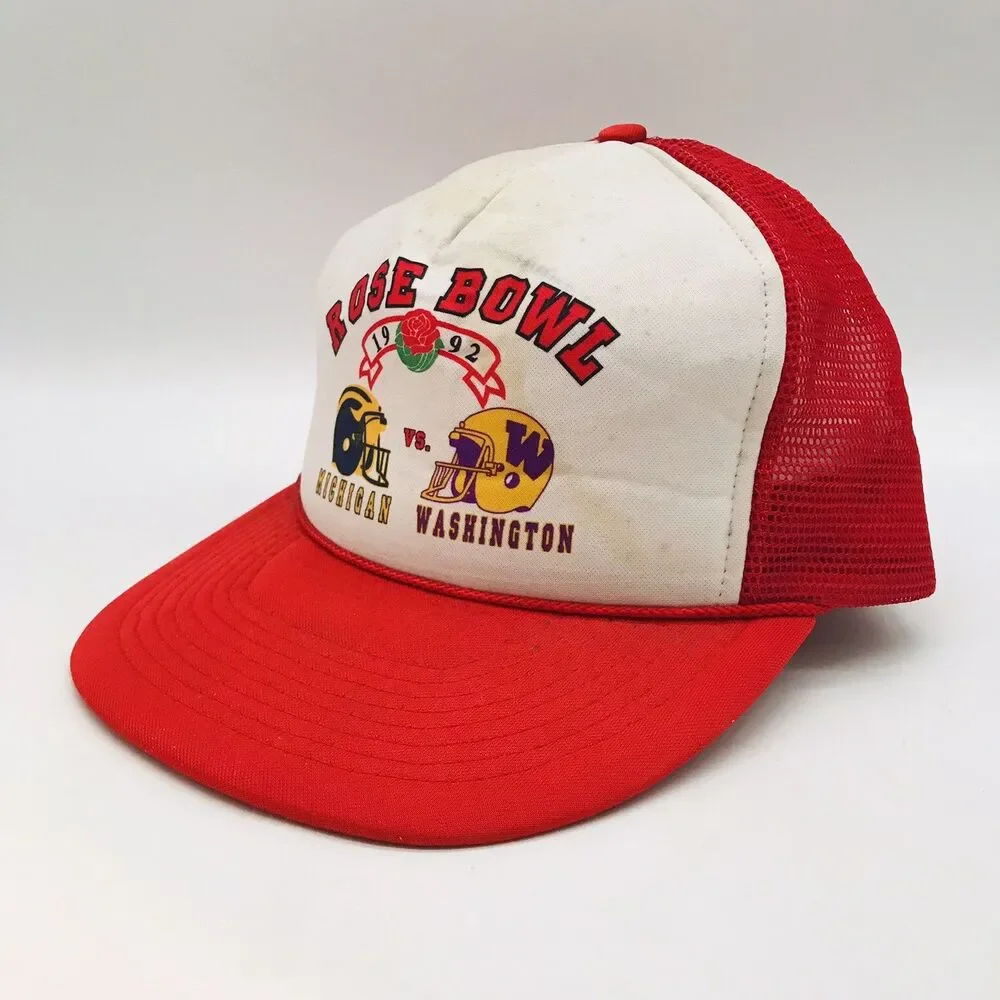 Vtg. Rose Bowl 1992 Ball Cap Michigan Washington NCAA Otto Snapback Foam Braid